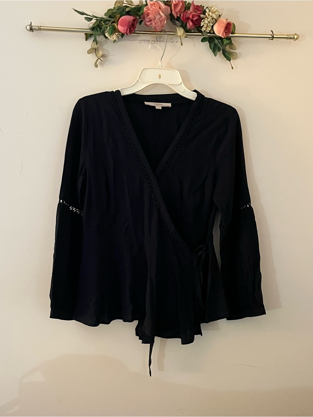 LOFT Black Wrap Blouse with Tie Waist